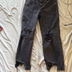 American Eagle Outfitters Black Distressed Straight Leg Jeans